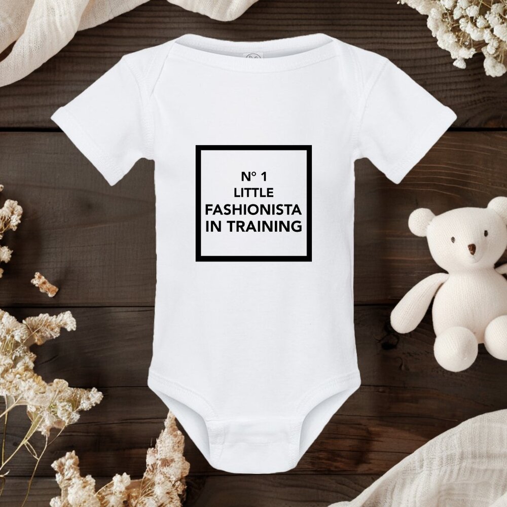 Fashionista in Training Baby Onesie | Stylish Infant Gift | Designer Parody